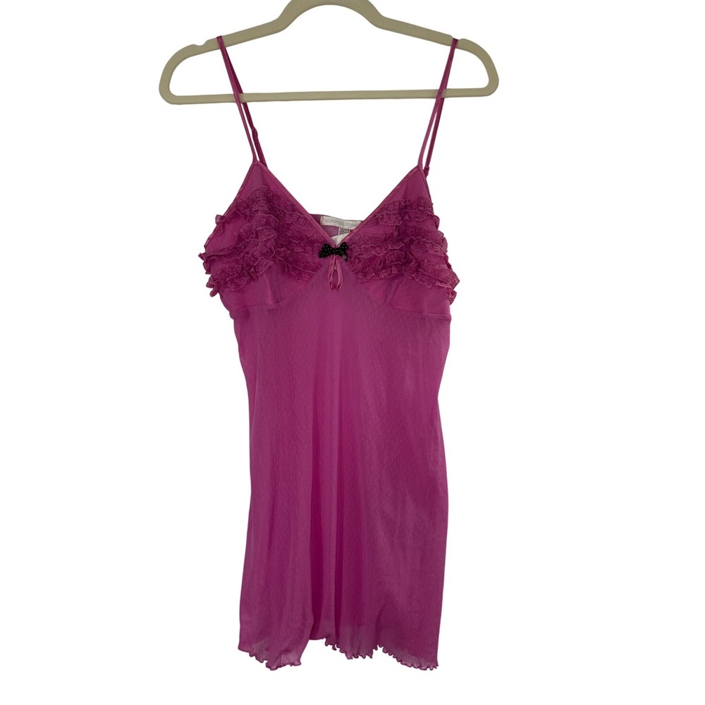 California Dynasty Babydoll Set Womens XL Pink Excellent Lace Trim Mesh Bow